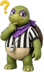 Referee turtle wondering which way to play